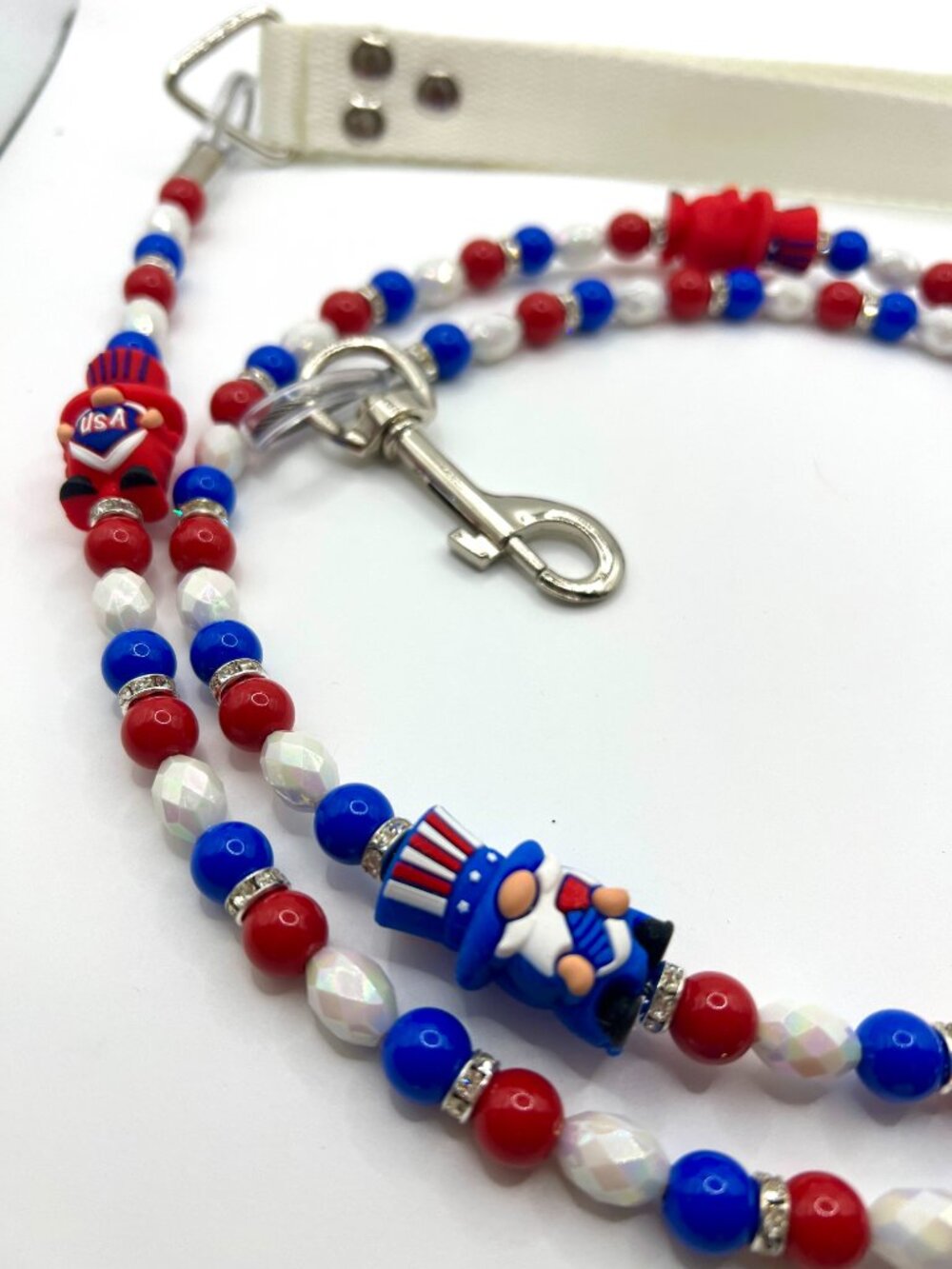 Patriotic Gnome - Uncle Sam - Beaded Dog Leash - Handmade - 4th of July - Picture 5 of 10